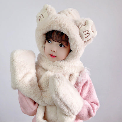 Children's Hat Winter Three-piece Set Veet Plush Kids' Headwear