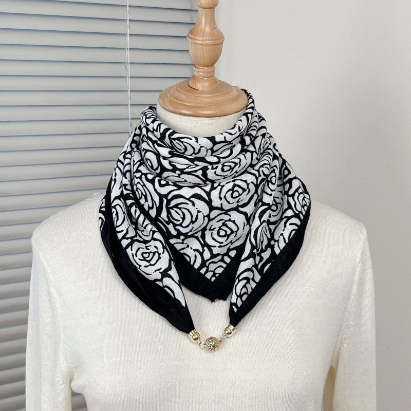 Women's Magnetic Buckle High-grade Silk Cotton Elegant Scarfs