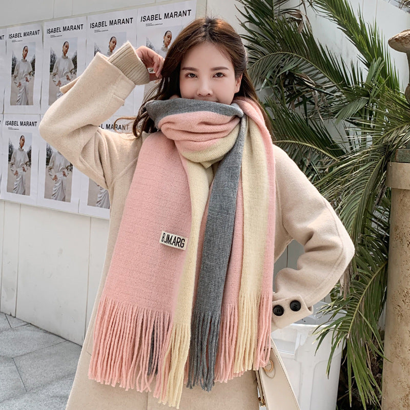 Winter Couple Patchwork Female Korean Style Scarfs