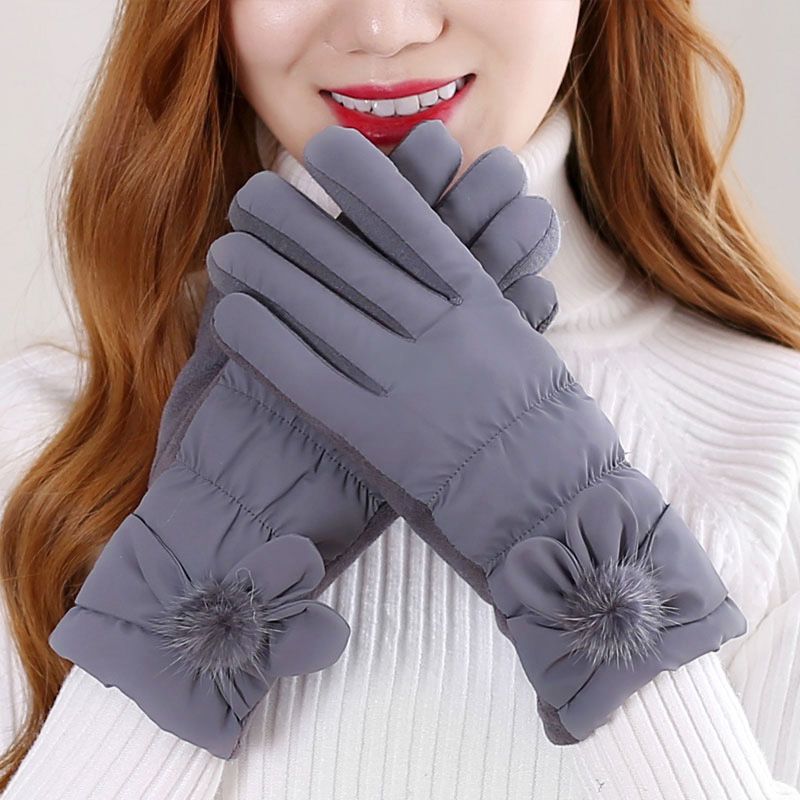 Down Cotton Bow Female Riding Warm Cute Cold Gloves