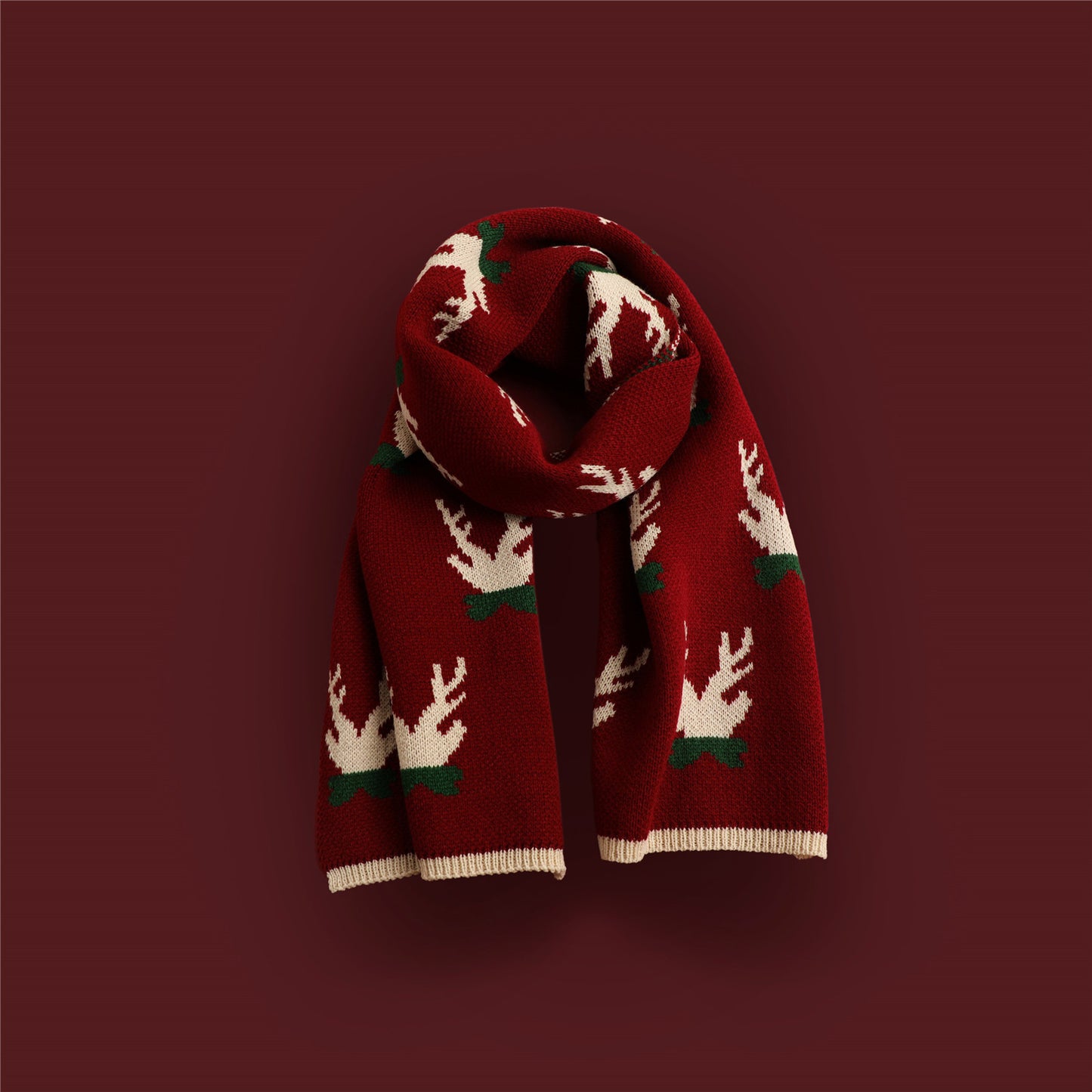 Knitted Wool Red Deer Elk Printing Scarfs