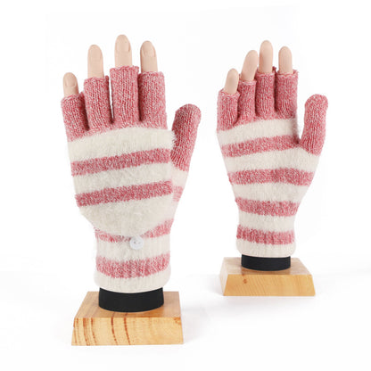 Couple Half Finger Flip Wool Knitted Gloves