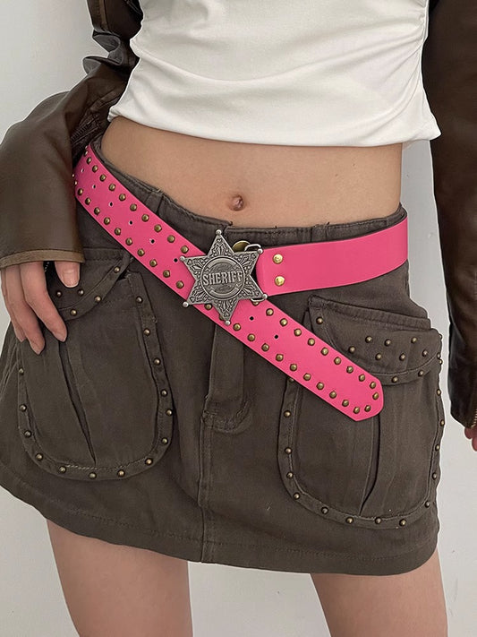 Women's Barbie Pink American Retro Rivet Korean Belts