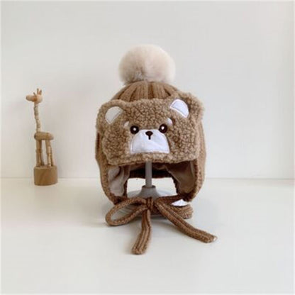 Fur Ball Knitted Earmuffs Bear Double Kids' Headwear