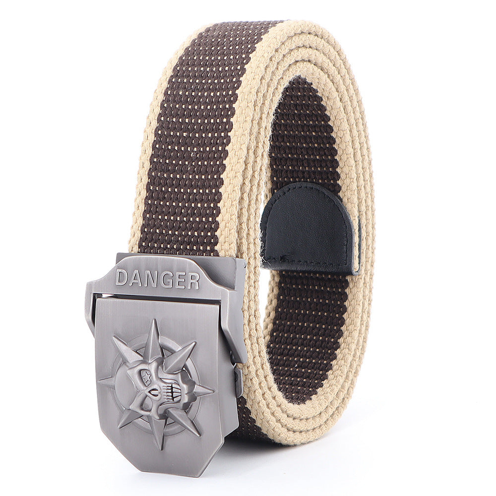 Men's Skull Alloy Thickened Canvas Lengthened Sports Green Belts