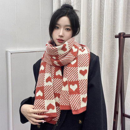 Women's Plaid Winter Korean Style Girlish Lovely Heart-shaped Days Knitted Scarfs