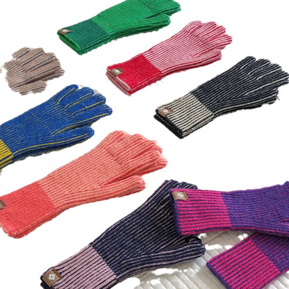 Women's & Men's Two-color Winter Warm Contrast Color Knitted Touch Screen Gloves