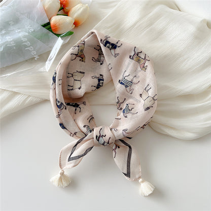 Women's Linen Small Square Towel Neck Decorative Scarfs