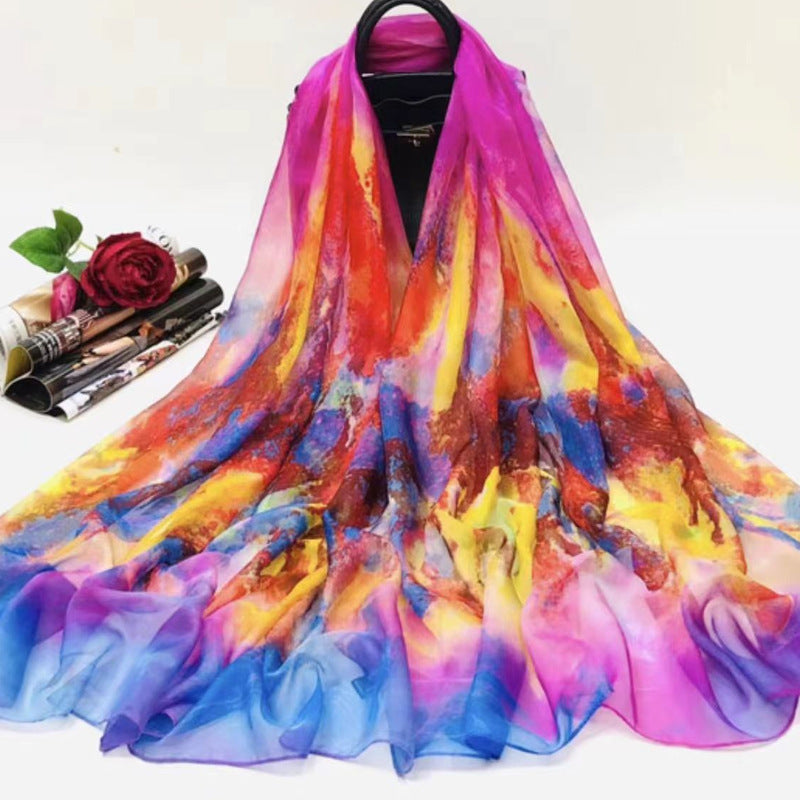 Women's Silk Summer Thin Oversized Sunscreen Lightweight Scarfs