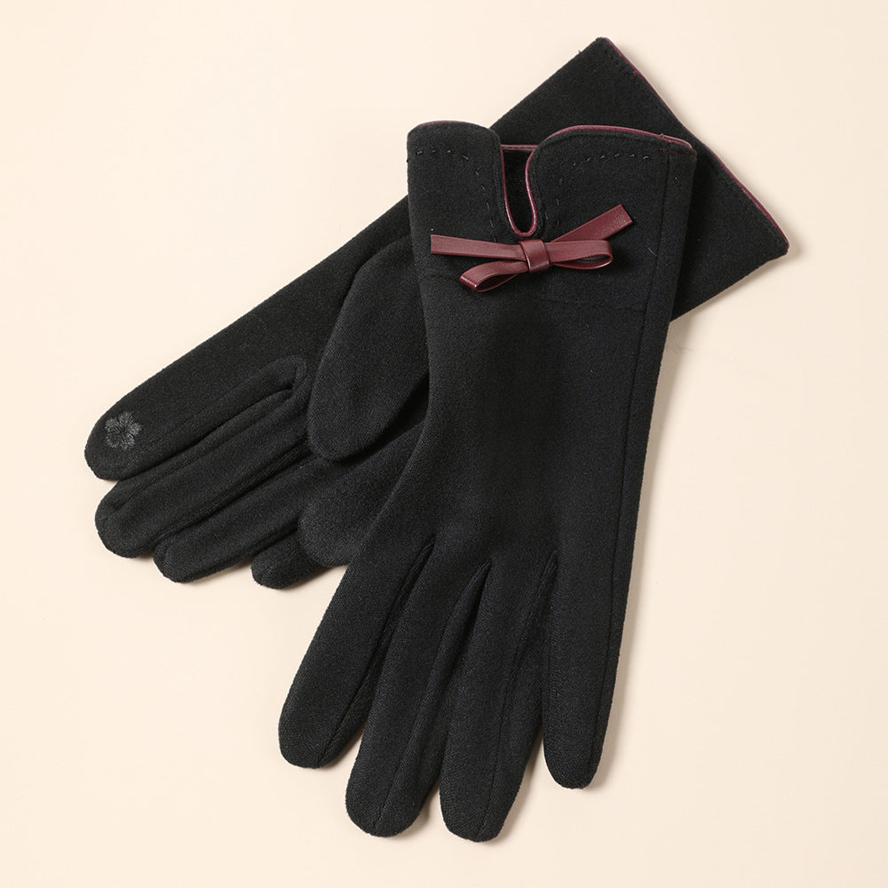 Women's Cute Bow Fleece-lined Thickened Driving Biking Gloves