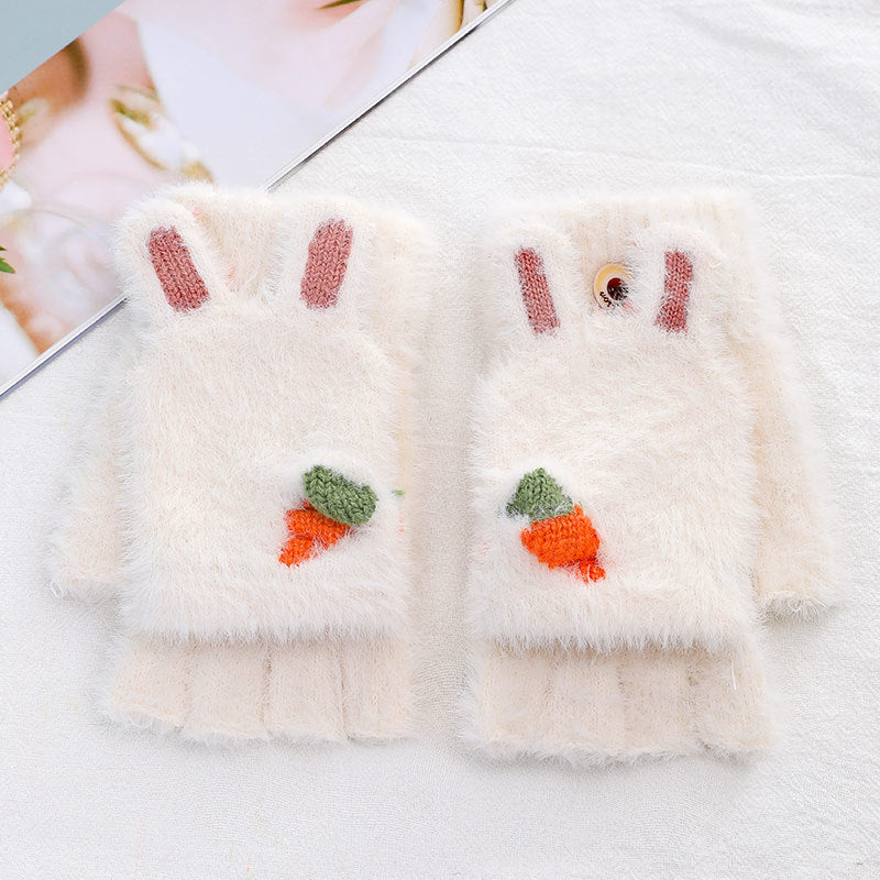 Women's Flip Half Finger Cute Korean Style Cartoon Gloves