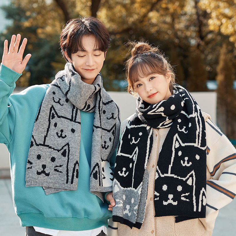 Couple Wool Knitted Male Female Korean Cat Scarfs