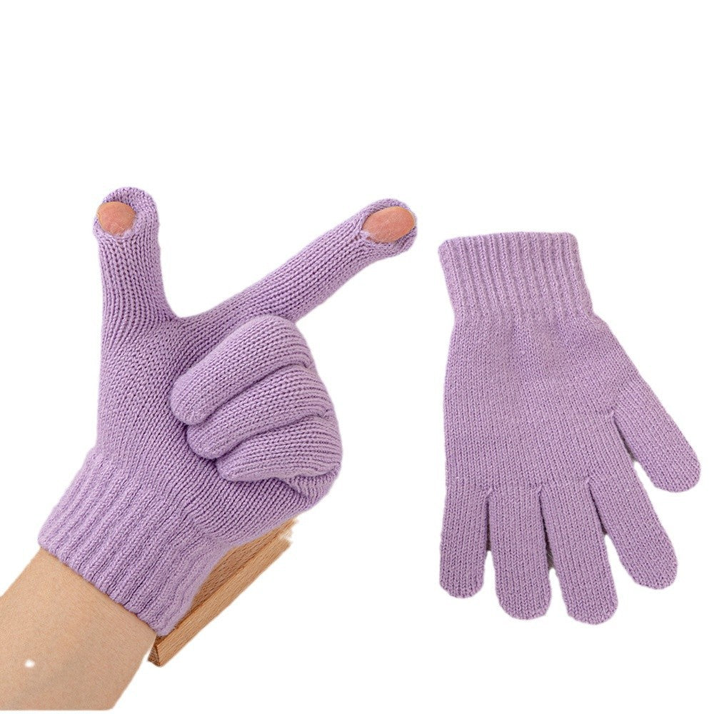 Women's & Men's Touch Screen Solid Color Veet Open Five Finger Gloves