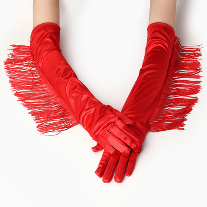 Tassel Long Satin Latin Dance For Gloves