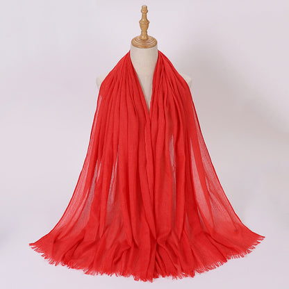 Pure Color Tassel Cotton Linen Hui Gauze Scarfs