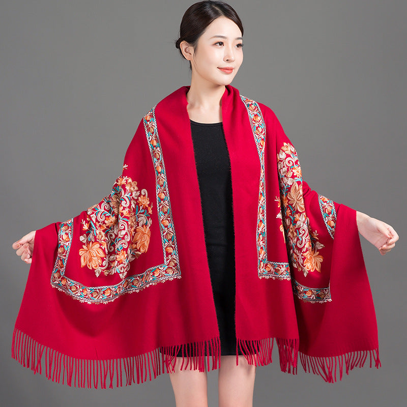 Women's Sunflower Embroidered Artificial Cashmere Ethnic Style Scarfs