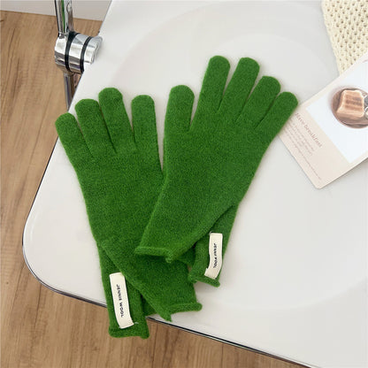 Winter Korean Style Pure Color Cute Five Finger Gloves