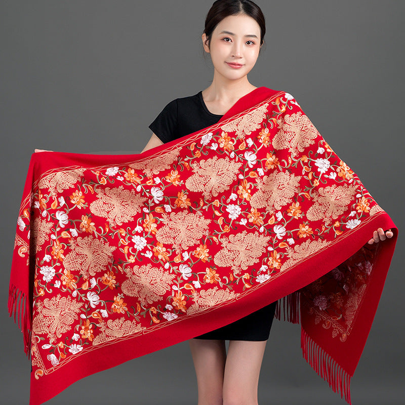 Women's Red Fashion Mom Long Ethnic Style Scarfs