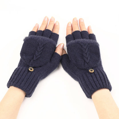 Women's Flip Short Frayed Hem Wool Fingerless Gloves