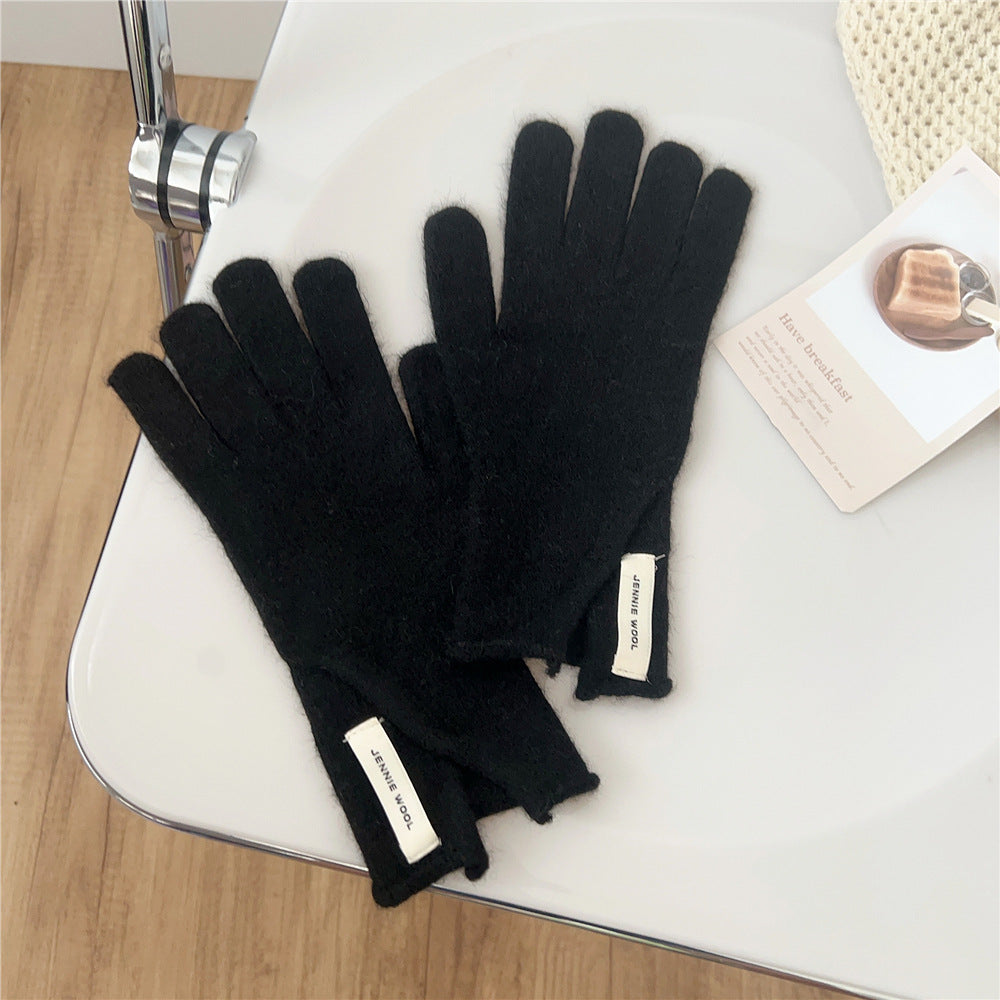 Winter Korean Style Pure Color Cute Five Finger Gloves