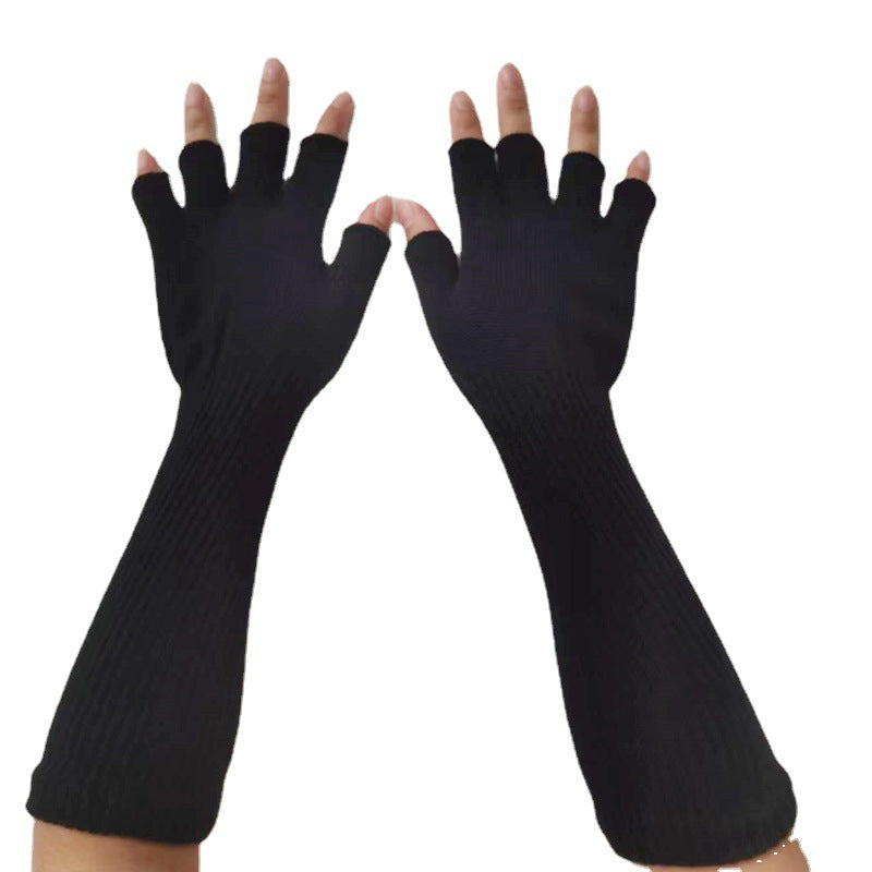 Solid Color Half Finger Writing Warm Open Gloves