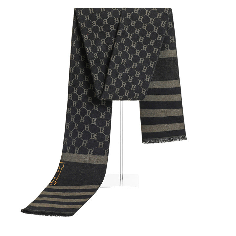 Men's Jacquard Letters Versatile Fashion British Striped Scarfs