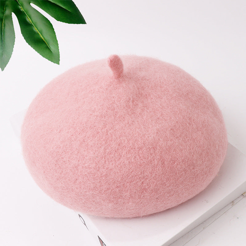 Mob Beret Woolen Solid Color Simple Adult Kids' Headwear