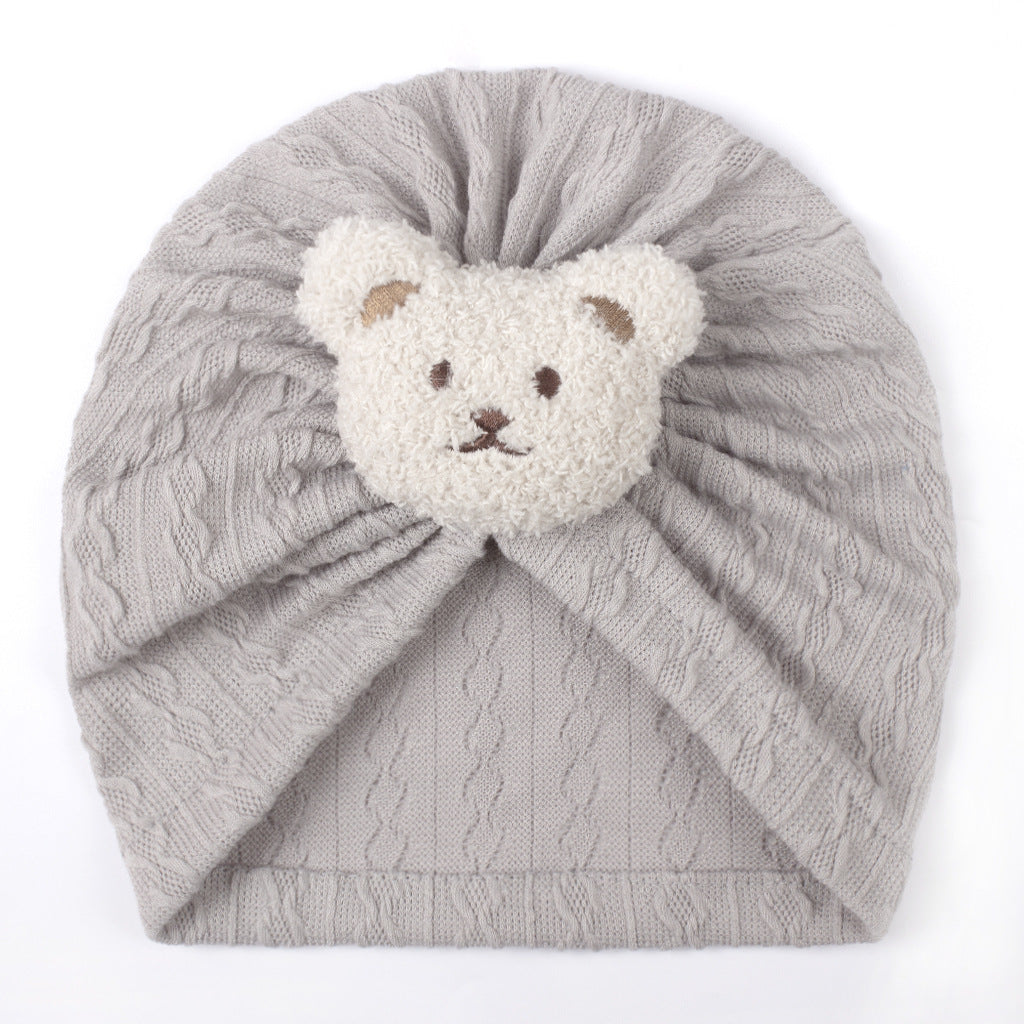 Children's Jacquard Sleeve Cute Bear Protection Tam-o'-shanter Kids' Headwear