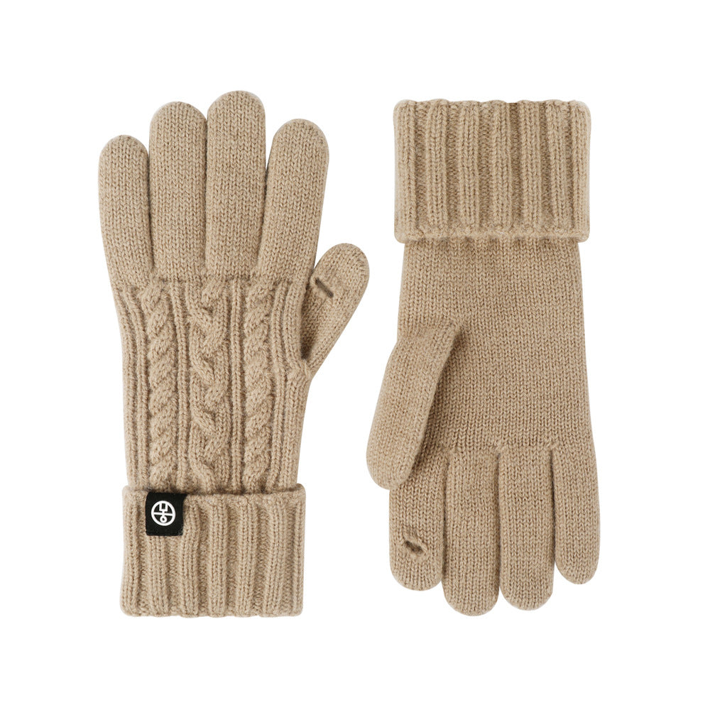 Color Knitted Retro Jacquard Fleece Lining Cycling Gloves