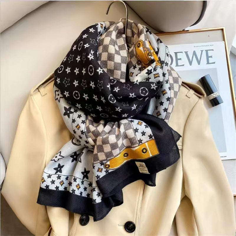 Broadcast Korean Style Printed Cotton Linen Classic Scarfs