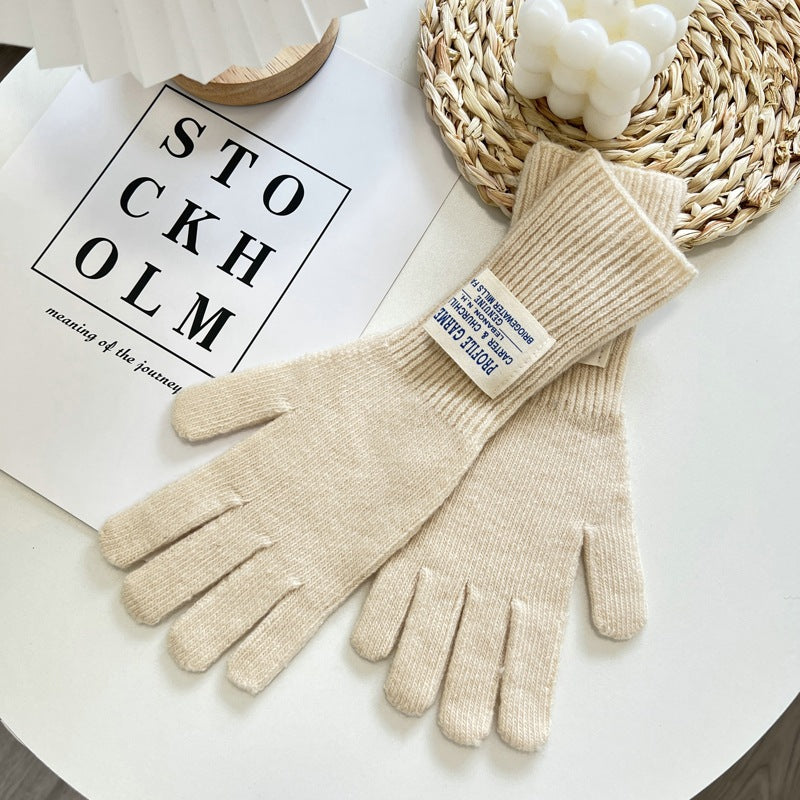 Keep Warm Five-finger Solid Color Knitted Gloves