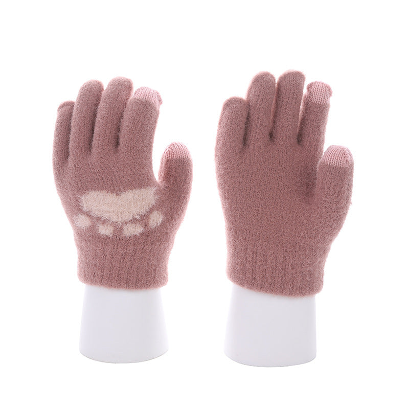 Women's Paw Knitted Cute Fleece-lined Thickened Touch Gloves