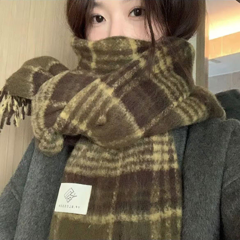 Sweet Pink Plaid Soft Glutinous Winter Scarfs