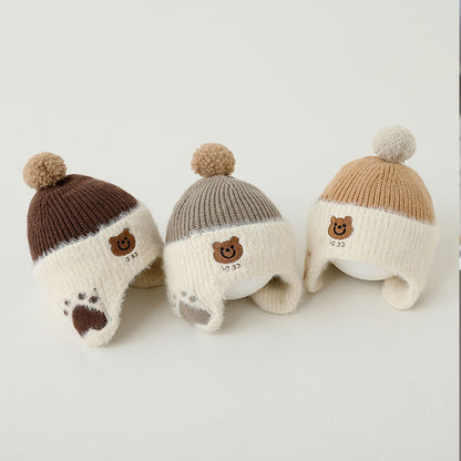 Children's Warm Knitted Male Female Cute Bear Fur Kids' Headwear