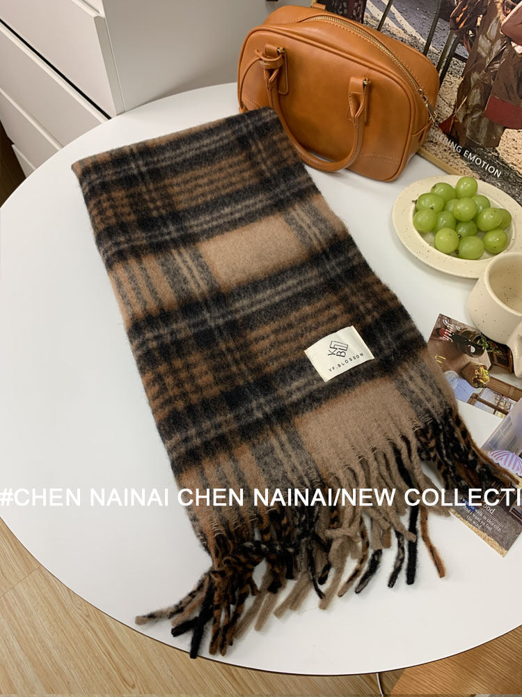 Women's Korean Retro Plaid High-grade Thick Warm Scarfs