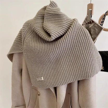 Women's With Turtleneck Shawl Korean Knitted Thermal Scarfs