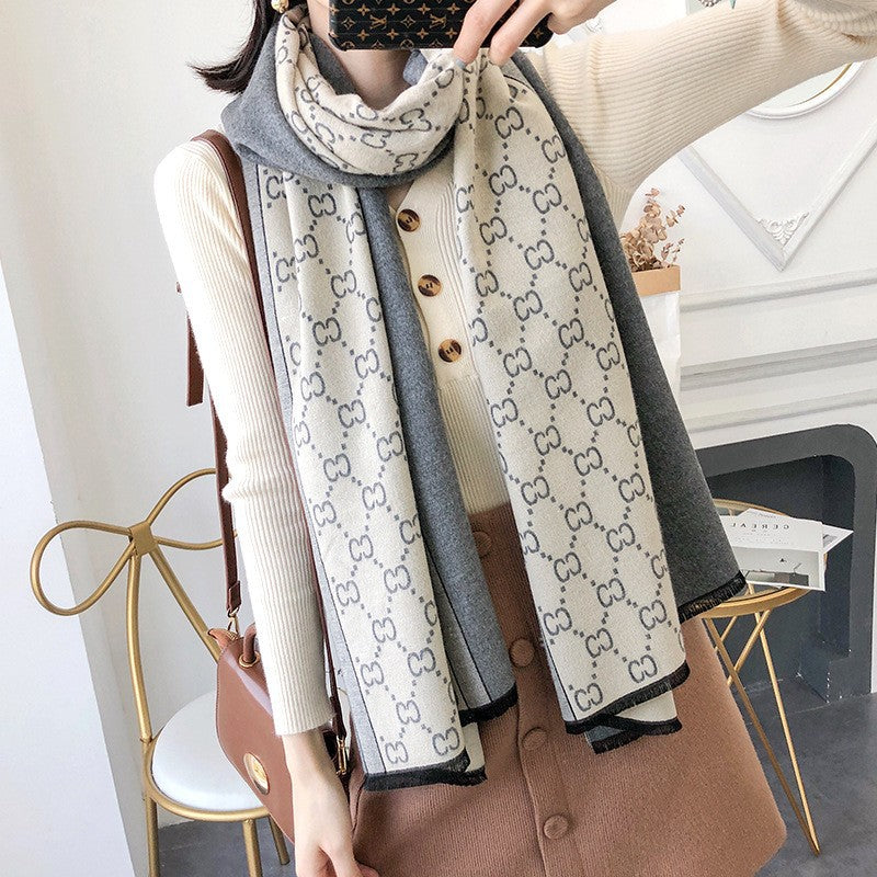 Women's Winter Color Matching Warm Letters Double-sided Thickened Scarfs