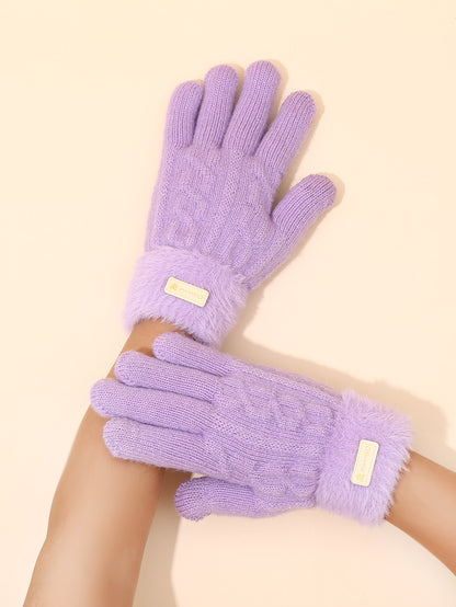 Women's Matching Five Finger Plush Knitted Wool Gloves