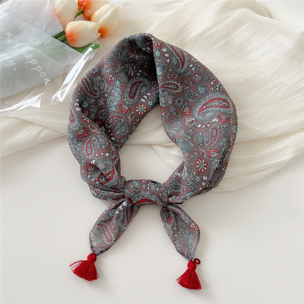 Women's Linen Small Square Towel Neck Decorative Scarfs