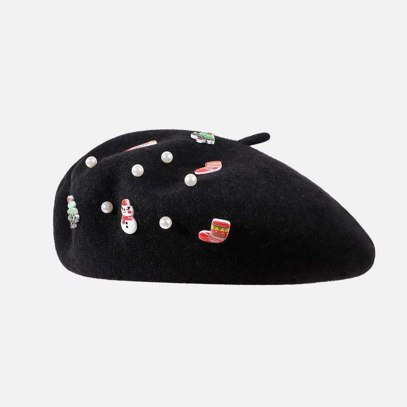 Women's Bowknot Christmas Beret Woolen Warm Hat Hats & Caps