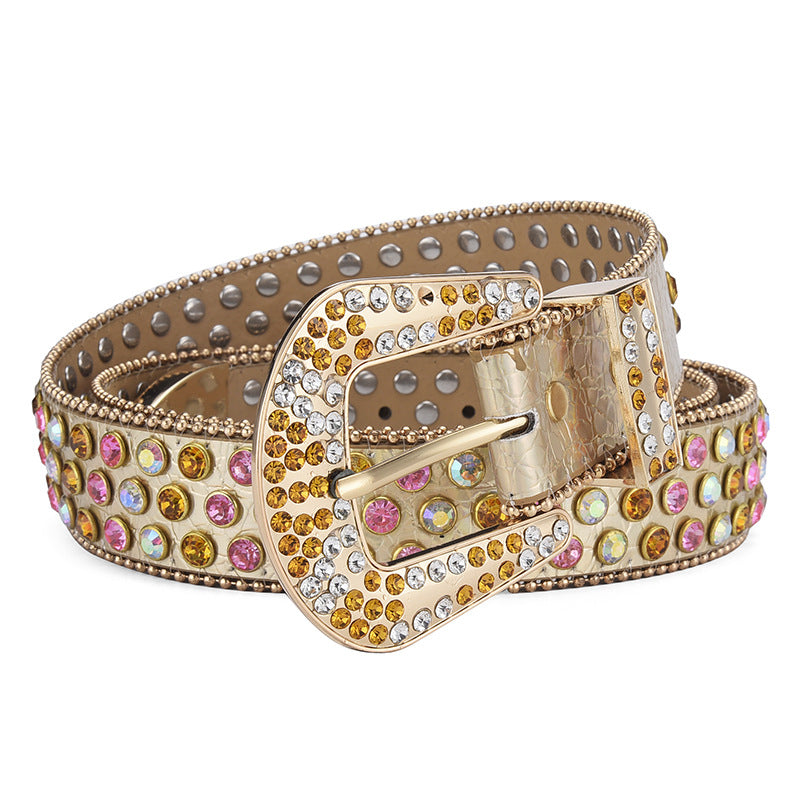 Women's & Men's Fashion Punk Rock Rivet Rhinestone Inlaid Wide Belts