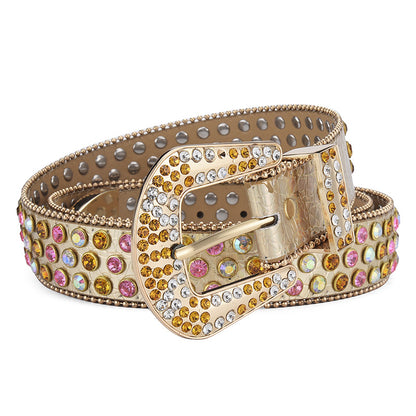 Women's & Men's Fashion Punk Rock Rivet Rhinestone Inlaid Wide Belts