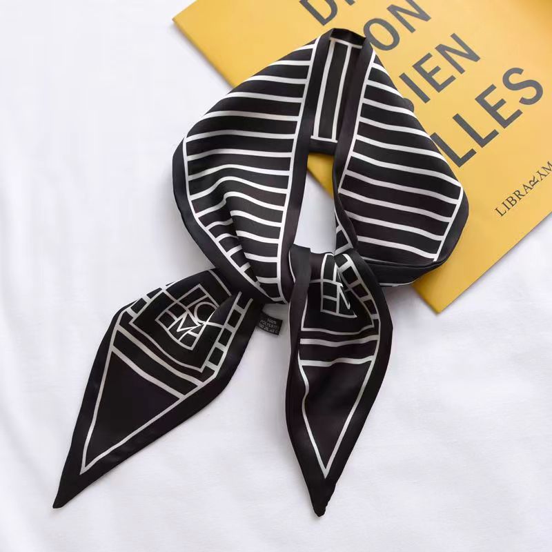 Thin Narrow Strip Imitated Silk Female Scarves