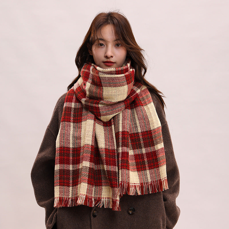 Women's Plaid Korean Thickened British Shawl High-grade Scarfs