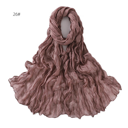 Women's Pure Color Voile Twist Wrinkle Cotton Linen Scarfs