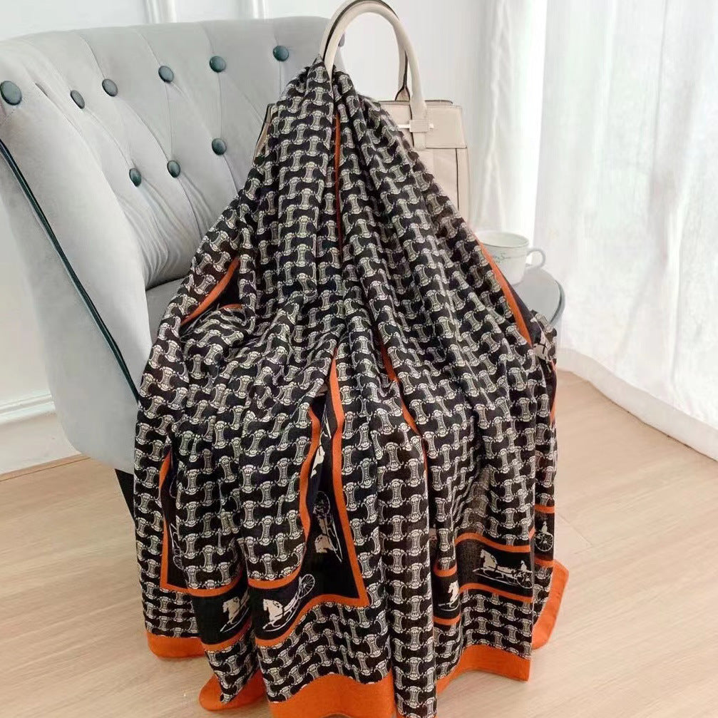 Broadcast Korean Style Printed Cotton Linen Classic Scarfs