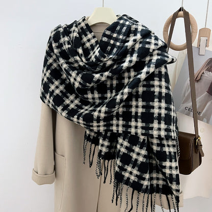 Women's Slouchy Plaid Korean Tassel Shawl Scarfs