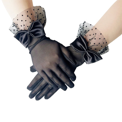 Net Yarn Bow Cute Polka Dot Romantic French Gloves