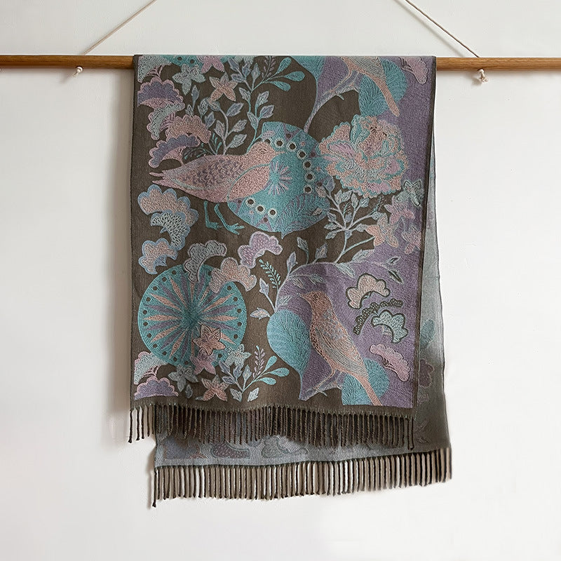 Women's Birds Plants Collision Combined Elegant Going Scarfs