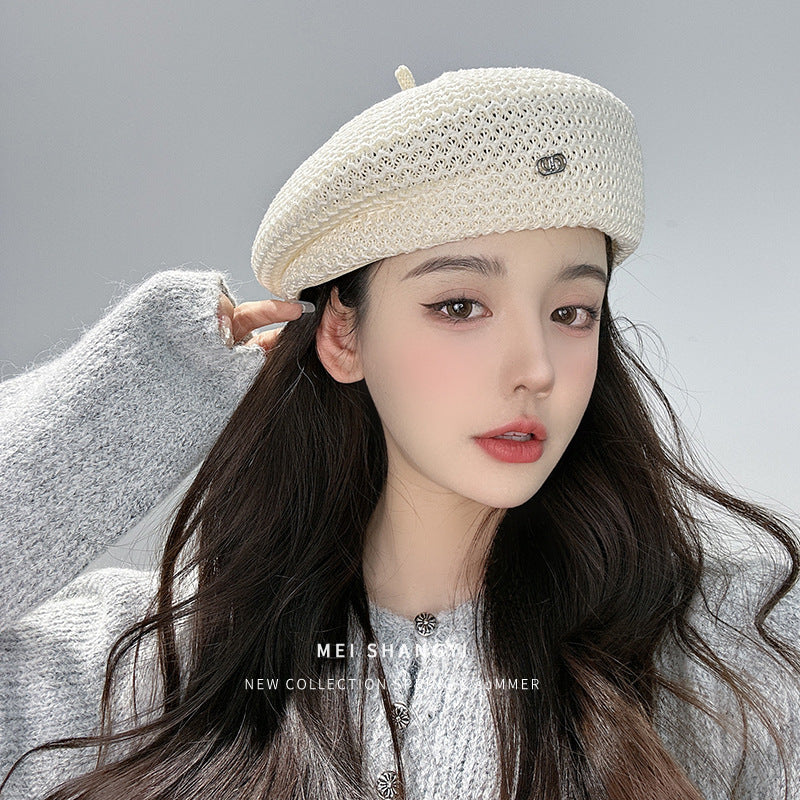 Women's Beret Summer Thin Shaping Pleated Design Breathable Face Slimming Hats & Caps